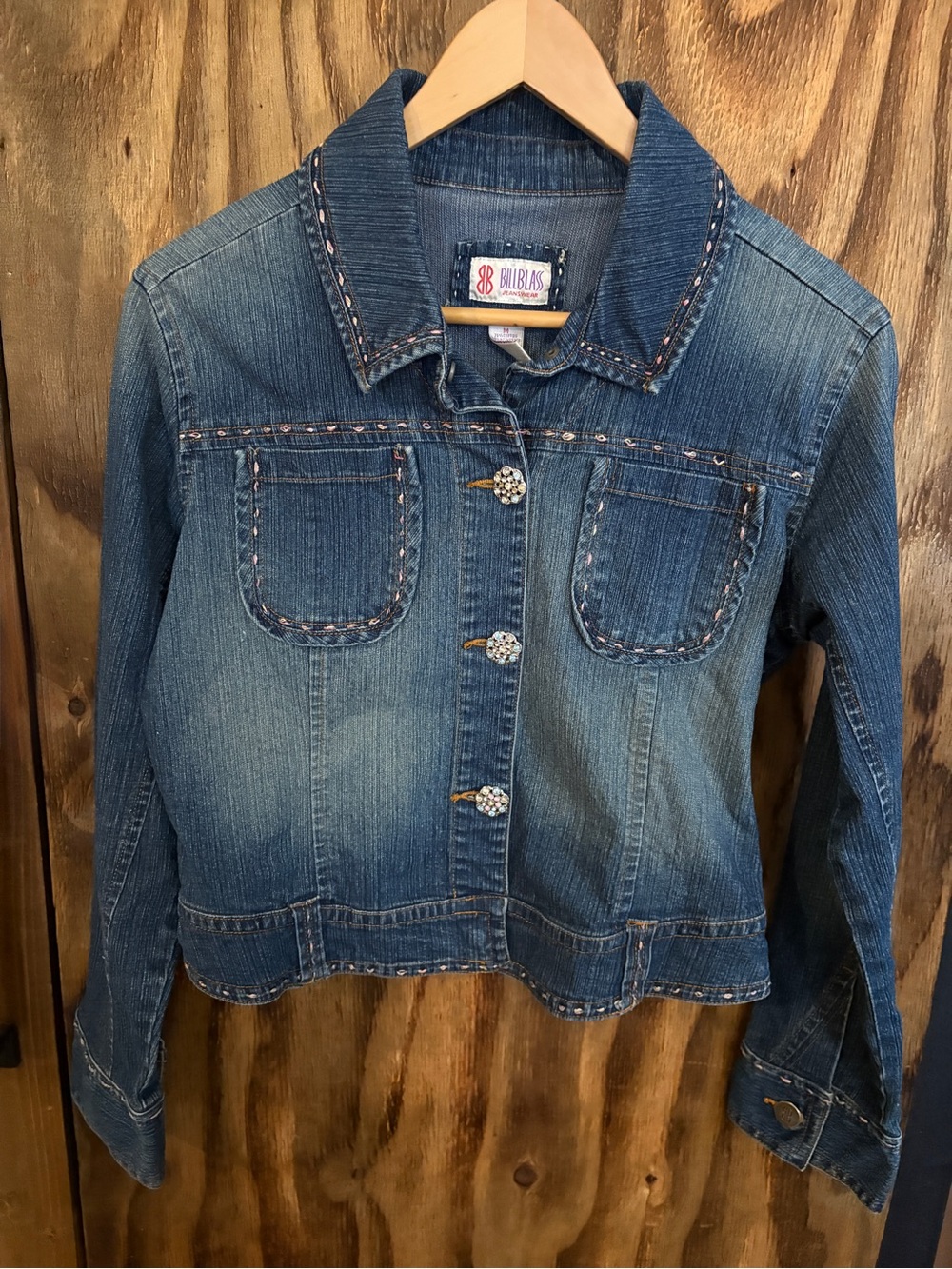 Y2K bill Blass western Blue Denim Jacket with Jeweled Buttons